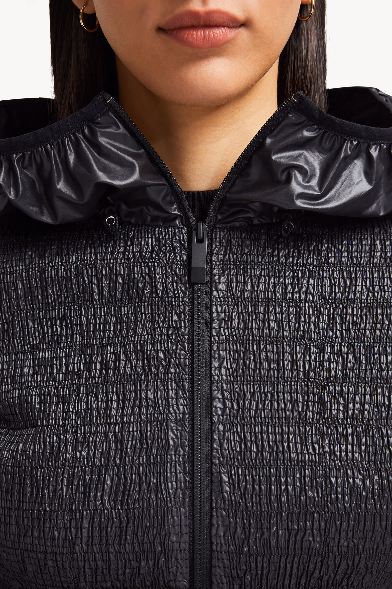 Yville Hooded Ruched Windbreaker Women Black Moncler 7